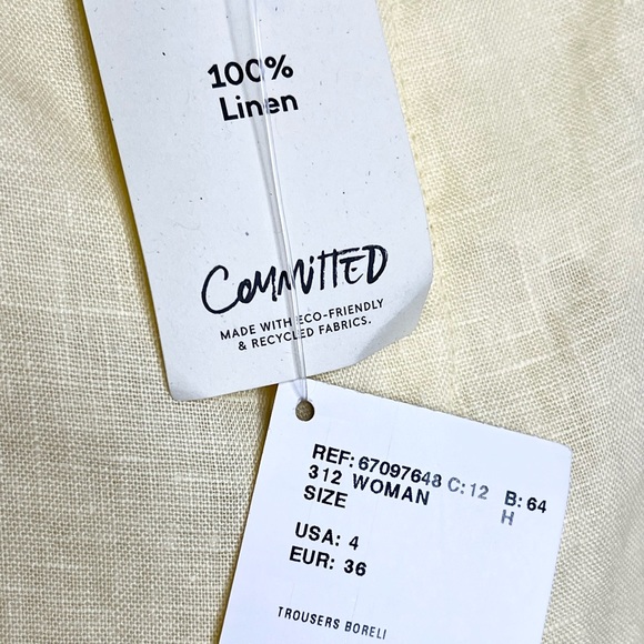 Mango Linen Straight Pants in Yellow Size 4 - Picture 7 of 8